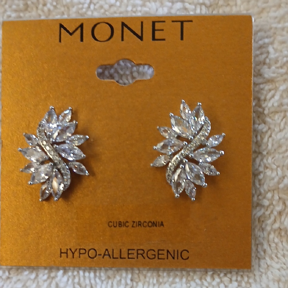 Monet Silver Floral Crystal Earrings